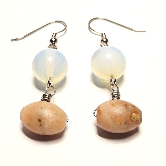 Handmade Opalite and Stone Beaded Earrings - Picture 3 of 6